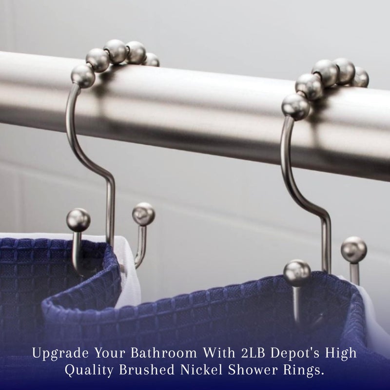 2 Lb. Depot 2lbDepot Double Sided Shower Curtain Hooks, Decorative Brushed Nickel Shower Curtain Hooks Rust Proof, Premium Stainless Steel Metal Hooks, Easy Glide Rollers, Set of 12 Curtain Rod Rings - Image 2